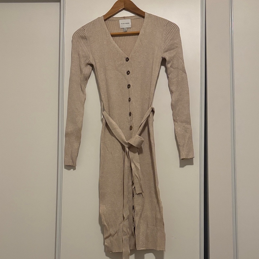 Pink Rose Beige Knit Dress-XS
